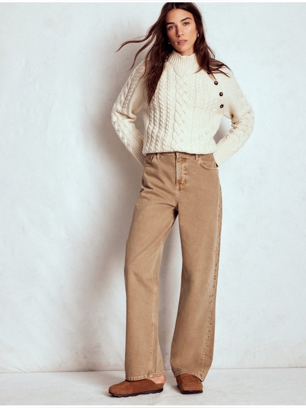 Boden Women Sz 27 High Rise Barrel Leg Jeans Cotton Tobacco Tan